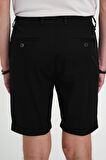 Comfort Fit Bağcıklı ve Lastikli Bel Esnek Pamuk Casuel Siyah Şort Bermuda 036 