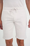 Comfort Fit Bağcıklı Bel Çizgili Pamuk Casuel Bej Şort Bermuda 038 