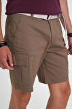 Comfort Fit Beli Kemerli Kargo Cep Pamuk Casuel Toprak Şort Bermuda 039 