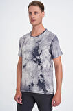 Comfort Fit Bisiklet Yaka Batik Desen Kısa Kol Lacivert Tişört Ts 914