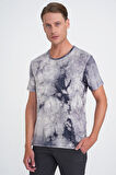 Comfort Fit Bisiklet Yaka Batik Desen Kısa Kol Lacivert Tişört Ts 914