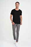 Comfort Fit Bisiklet Yaka Esnek Pamuk Düz Siyah Tişört Ts 915