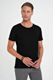 Comfort Fit Bisiklet Yaka Esnek Pamuk Düz Siyah Tişört Ts 915