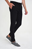 Slim Fit Yan Cepli Esnek Düz Siyah Pamuk Pantolon P 1197