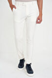 Slim Fit Yan Cepli Esnek Düz Beyaz Pamuk Pantolon P 1197