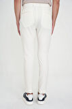 Slim Fit Yan Cepli Esnek Düz Beyaz Pamuk Pantolon P 1197