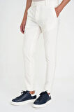 Slim Fit Yan Cepli Esnek Düz Beyaz Pamuk Pantolon P 1197