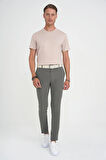 Slim Fit Yan Cepli Esnek Düz Haki Pamuk Pantolon P 1197