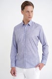 Slim Fit Klapa Yaka Esnek Pamuklu Gri Çizgili Gömlek G 1599