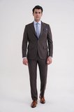 Slim Fit Çift Yırtmaç Sivri Yaka Esnek Kahverengi  Klasik Takım Elbise TK 939