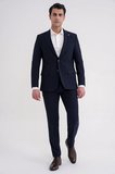 Slim Fit Çift Yırtmaç Gofre Kumaş Esnek Lacivert Spor Takım Elbise TK 940