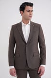 Slim Fit Çift Yırtmaç Gofre Kumaş Esnek Kahverengi Spor Takım Elbise TK 940