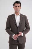 Slim Fit Çift Yırtmaç Gofre Kumaş Esnek Kahverengi Spor Takım Elbise TK 940