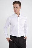 Slim Fit Düğmeli Yüksek Yaka %100 Pamuk Saten Düz Beyaz Gömlek GK 760