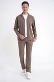 Comfort Fit Apaş Yaka  Doku Desenli %100 Pamuk Vizon Gömlek Ceket G 1601