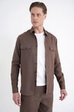 Comfort Fit Yan Cepli %100 Keten Vizon Gömlek Ceket G 1602