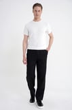Oversize Kalıp Yan Cep Beli Lastikli Siyah Keten Pantolon P 1216