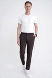 Comfort Fit Beli Lastikli Armürlü Dokuma Esnek Pamuk Kahverengi Jogger Pantolon P 1217
