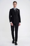 Slim Fit Çift Yırtmaç %95 Pamuk Siyah Çizgili Kruvaze Takım Elbise TK 945