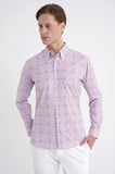 Slim Fit Pamuklu Baskılı Desen Yaka Düğmeli Bordo Gömlek G 1603
