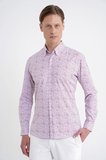 Slim Fit Pamuklu Baskılı Desen Yaka Düğmeli Bordo Gömlek G 1603