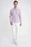 Slim Fit Pamuklu Baskılı Desen Yaka Düğmeli Bordo Gömlek G 1603