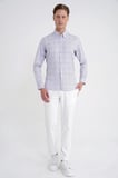 Slim Fit Pamuklu Baskılı Desen Yaka Düğmeli Gri Gömlek G 1603