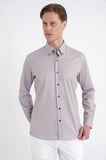 Slim Fit Pötikare Baskılı Pamuklu Yaka Düğmeli Vizon Gömlek G 1604