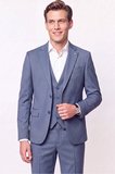 Slim Fit Çift Yırtmaç %97 Yünlü Doku Desenli Esnek Mavi Yelekli Takım Elbise TK 927