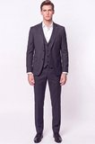Slim Fit Çift Yırtmaç %97 Yünlü Doku Desenli Esnek Antrasit Yelekli Takım Elbise TK 927