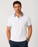Comfort Fit Rahat Kalıp %100 Pamuk Kıvrılmaz Yaka Beyaz Polo Yaka Tişört TS 931