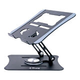G68G Siyah Notebook Standı – Metal, 360° Döner, Yükseklik & Açı Ayarlı Ergonomi