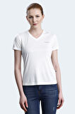 Lumberjack 5M WB PES V NECK 11CT127 5FX Kadın Tişört Ekru