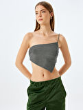 Koton X İnji - Crop Simli Tek Omuz Asimetrik Kesim Slim Fit Bluz
