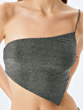 Koton X İnji - Crop Simli Tek Omuz Asimetrik Kesim Slim Fit Bluz