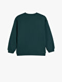 Uzun Kollu Bisiklet Yaka Aslan İşlemeli Şardonlu Pamuklu Sweatshirt