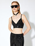 Slim Fit İnce Askılı Payetli Crop Büstiyer