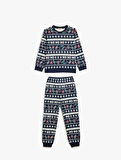 Pamuku Pijama Takımı Yılbaşı Temalı Baskılı Uzun Kollu 2 Parça