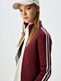 Fermuarlı Crop Sweatshirt Biyeli Dik Yaka Şardonlu 