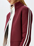 Fermuarlı Crop Sweatshirt Biyeli Dik Yaka Şardonlu 