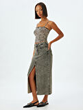 Crop Atlet Leopar Fiyonklu İp Askılı Slim Fit