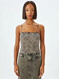 Crop Atlet Leopar Fiyonklu İp Askılı Slim Fit