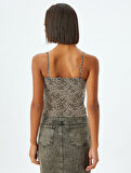 Crop Atlet Leopar Fiyonklu İp Askılı Slim Fit