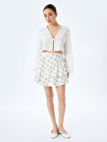 Volanlı Çiçekli Mini Şort Etek