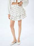 Volanlı Çiçekli Mini Şort Etek