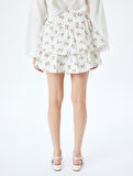 Volanlı Çiçekli Mini Şort Etek