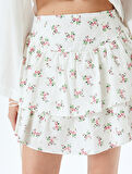 Volanlı Çiçekli Mini Şort Etek