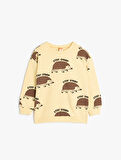 Sweatshirt Uzun Kollu Bisiklet Yaka Kirpi Baskılı Şardonlu Pamuklu