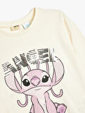 Stitch Sweatshirt Lisanslı Uzun Kollu Bisiklet Yaka Pullu Payetli 