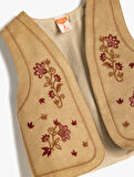 Çiçek İşleme Detaylı Kolsuz Pamuklu Yelek 